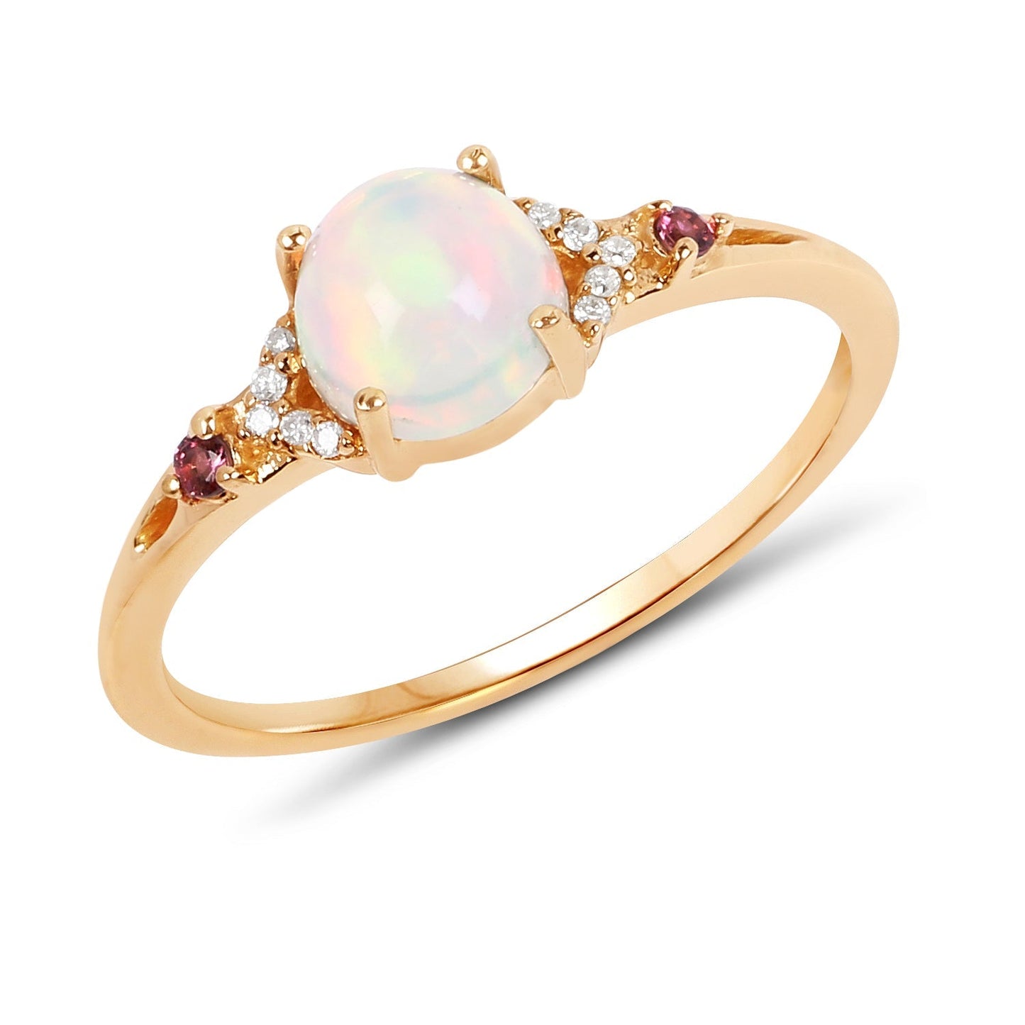 0.57 Carat Genuine Opal Ethiopian, Pink Tourmaline & White Diamond 14K Yellow Gold Ring Bids.com