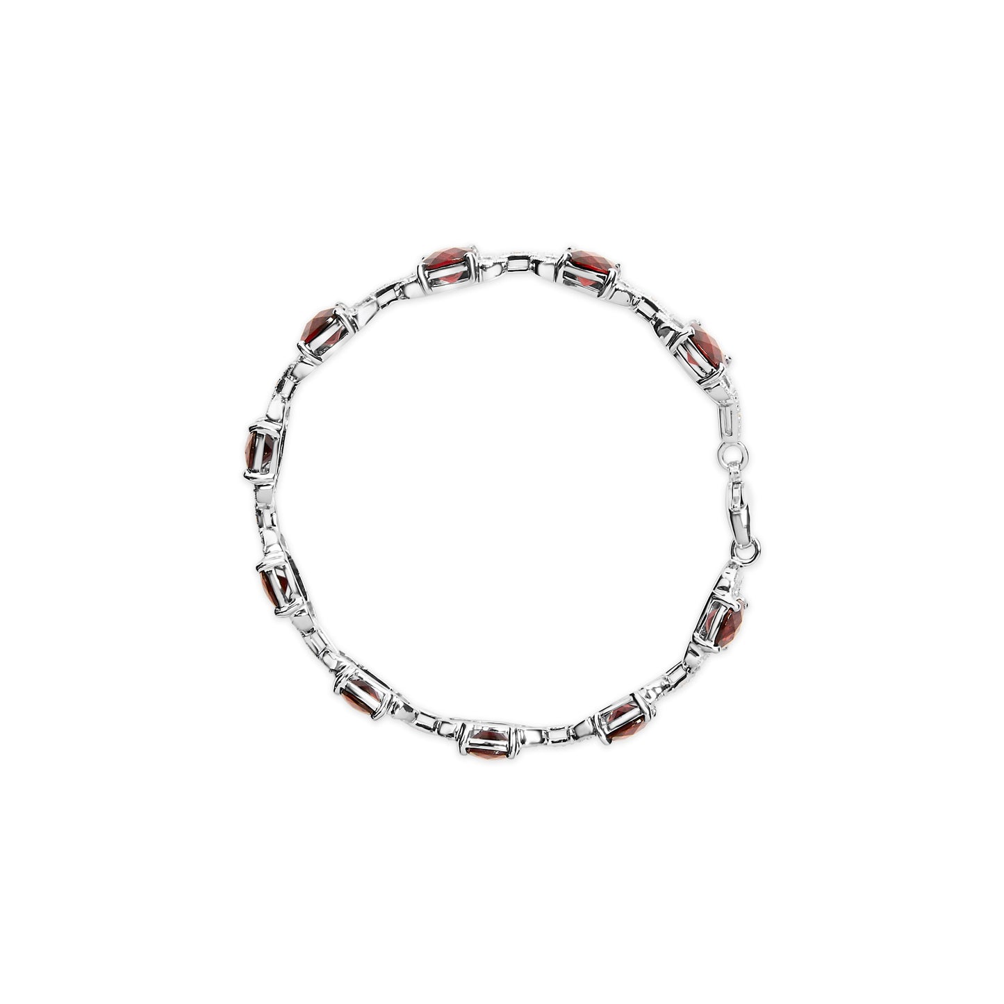 .925 Sterling Silver 7x7mm Checkered Cushion Red Garnet and Diamond Accent Fashion Tennis Link Bracelet (I-J Color, I1-I2 Clarity) - Size 7" Inch Bids.com