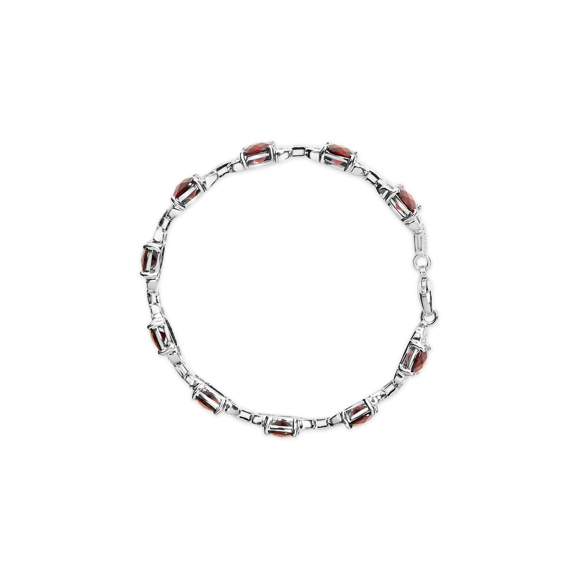 .925 Sterling Silver 7x7mm Checkered Cushion Red Garnet and Diamond Accent Fashion Tennis Link Bracelet (I-J Color, I1-I2 Clarity) - Size 7" Inch Bids.com