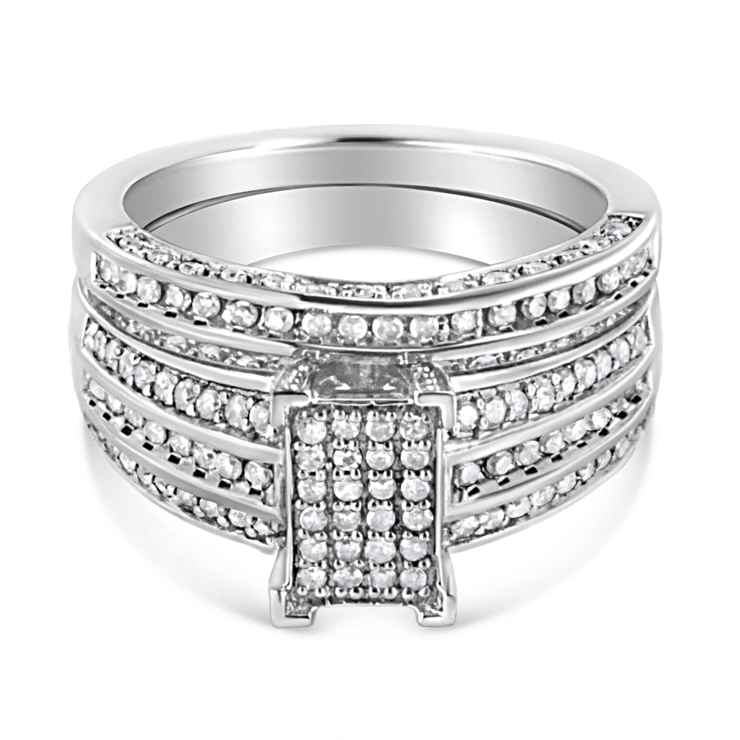 .925 Sterling Silver 3/4 Cttw Prong Set Round Diamond Composite Engagement Ring and Band Set (I-J Color, I3 Clarity) - Size 6.5 Bids.com