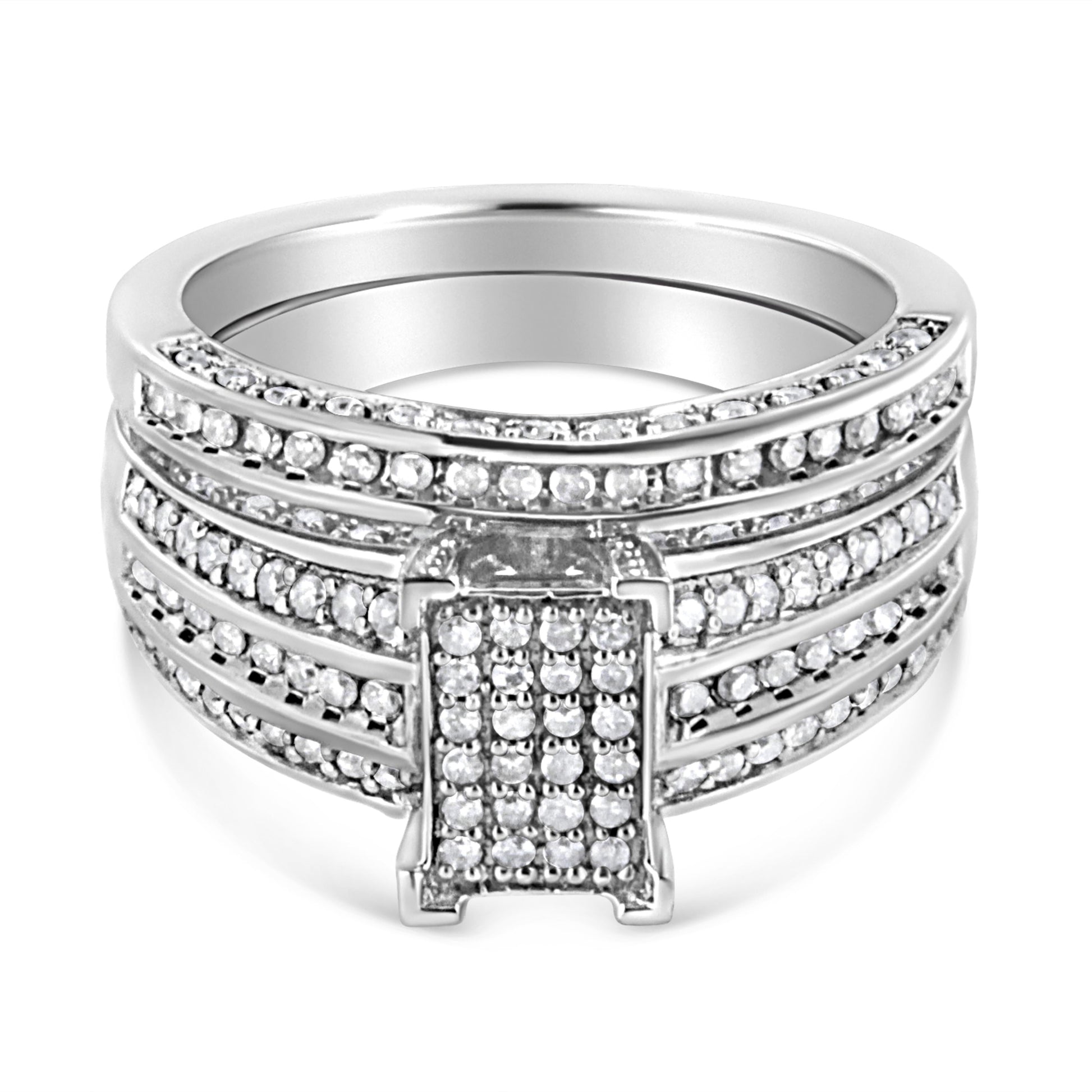 .925 Sterling Silver 3/4 Cttw Prong Set Round Diamond Composite Engagement Ring and Band Set (I-J Color, I3 Clarity) - Size 6.5 Bids.com