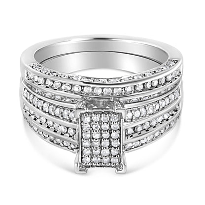 .925 Sterling Silver 3/4 Cttw Prong Set Round Diamond Composite Engagement Ring and Band Set (I-J Color, I3 Clarity) - Size 6.5 Bids.com