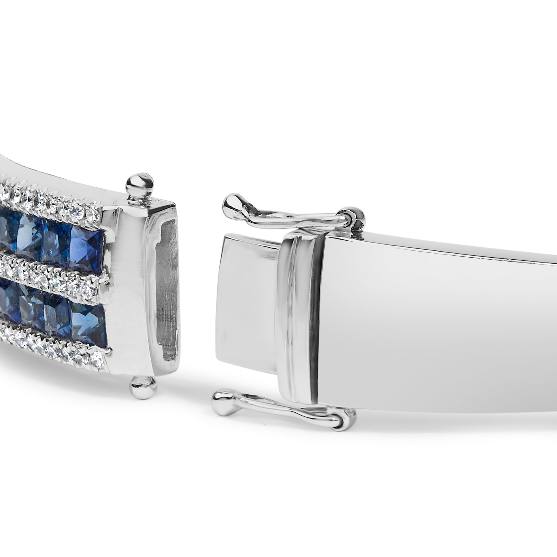 18K White Gold Alternating Diamond and 8.00 Cttw Princess Cut Blue Sapphire Multi Row Bangle Bracelet (G-H Color, VS1-VS2 Clarity) - 7" Inches Bids.com