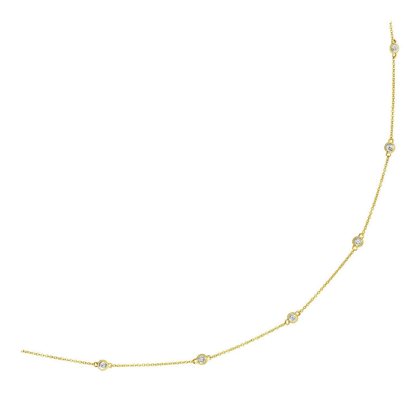 14k Yellow Gold Station Necklace with Round Diamonds Bids.com