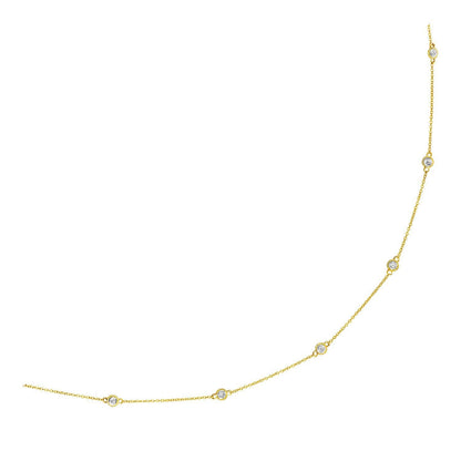 14k Yellow Gold Station Necklace with Round Diamonds Bids.com