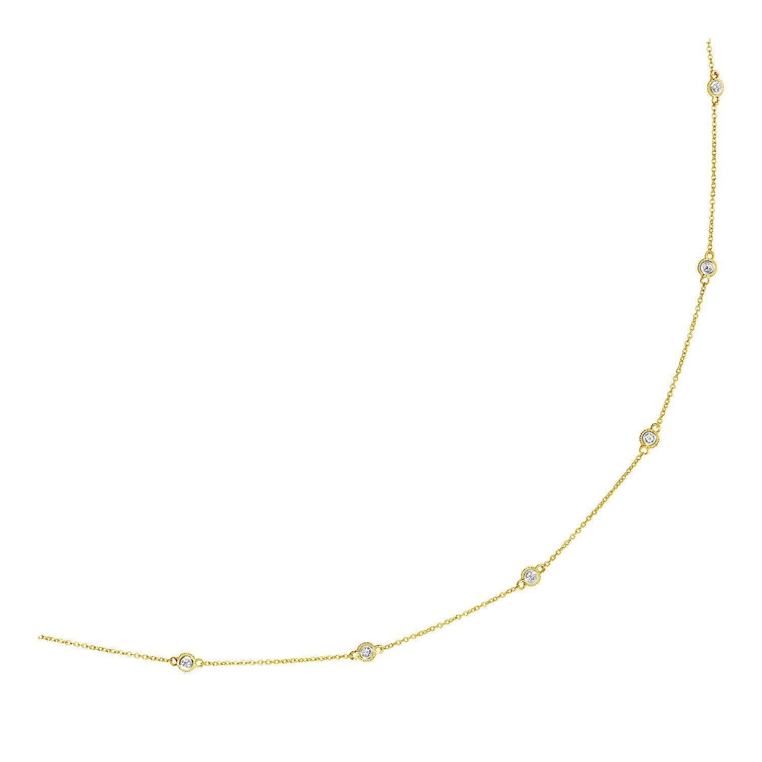 14k Yellow Gold Station Necklace with Round Diamonds Bids.com