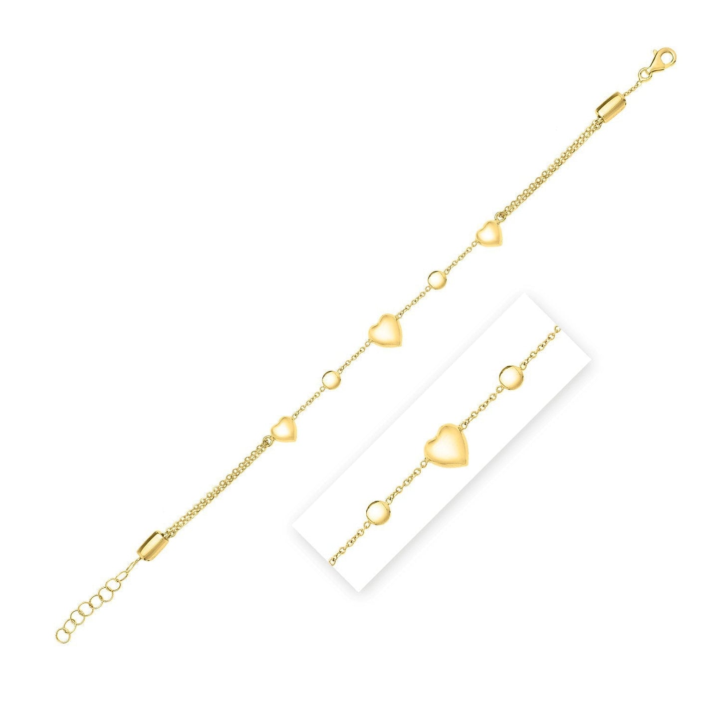 14k Yellow Gold Puff Heart Adjustable Anklet Bids.com