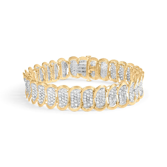 10k Yellow Gold 5.00 Cttw Diamond Oval Banded Link Bracelet (I-J Color, I1-I2 Clarity) - 7" Inches Bids.com