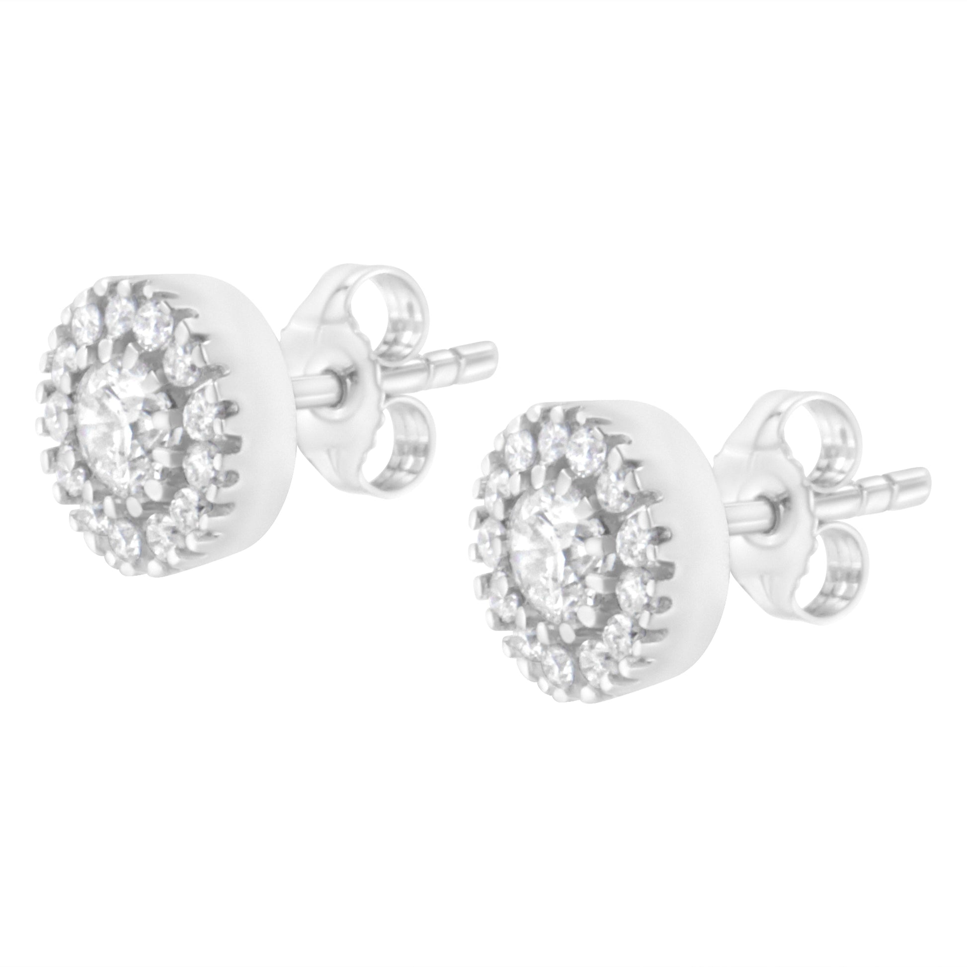 14k White Gold 1 cttw Diamond Halo Stud Earrings (I-J Clarity, I1-I2 Color) Bids.com