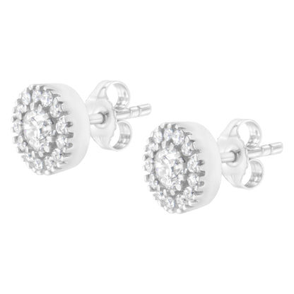 14k White Gold 1 cttw Diamond Halo Stud Earrings (I-J Clarity, I1-I2 Color) Bids.com