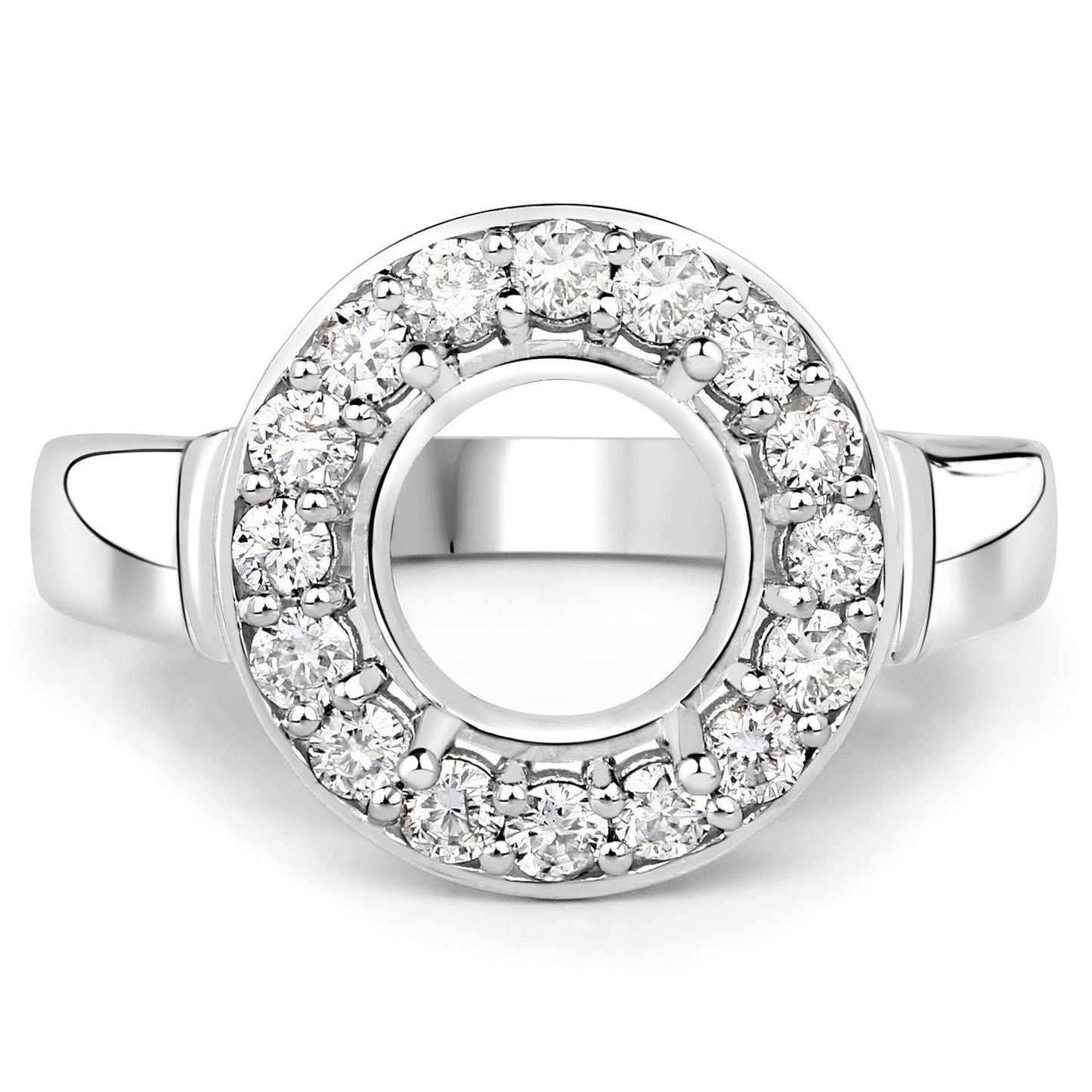 0.48 Carat Genuine White Diamond 14K White Gold Semi Mount Ring - holds 8.00mm Round Gemstone Bids.com