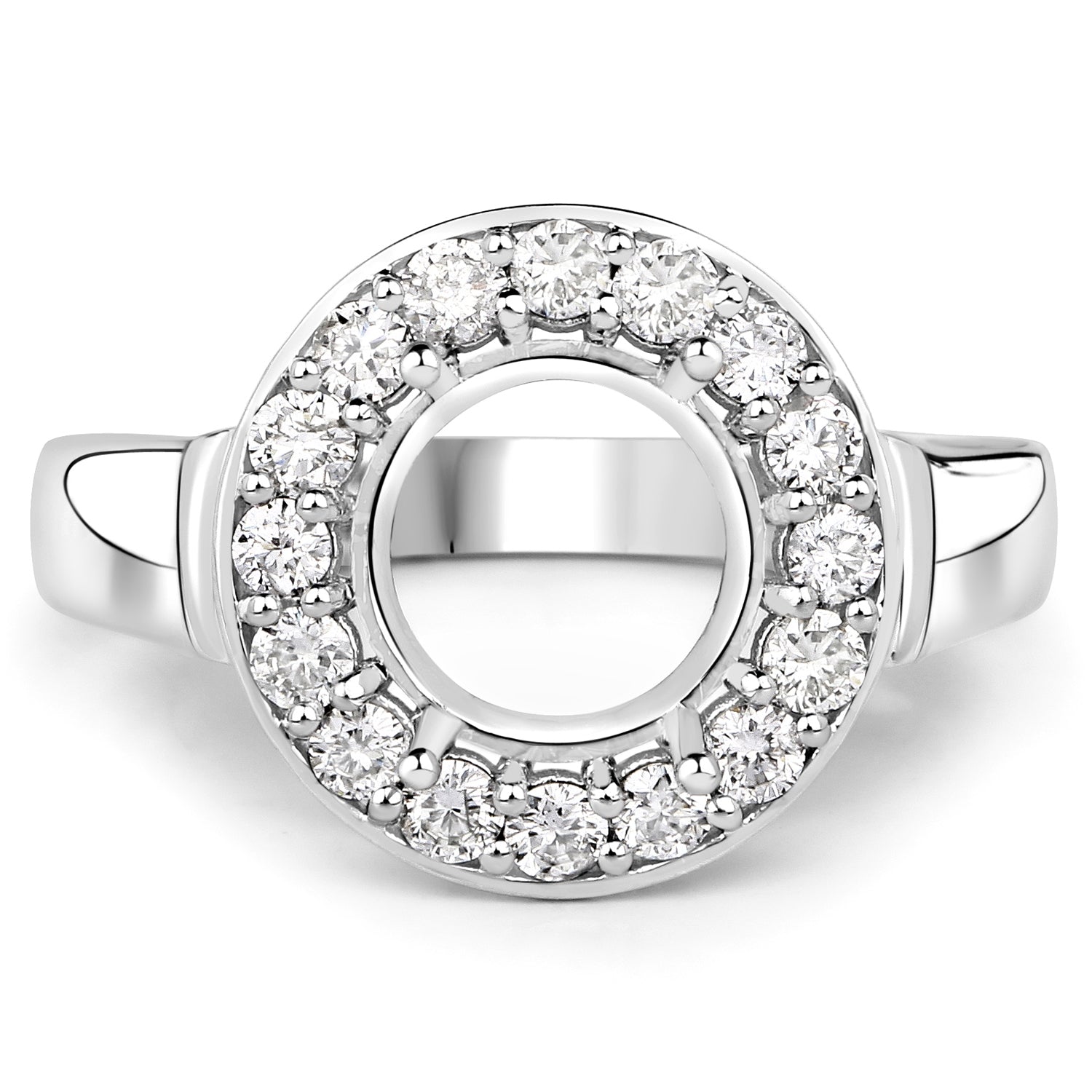 0.48 Carat Genuine White Diamond 14K White Gold Semi Mount Ring - holds 8.00mm Round Gemstone Bids.com