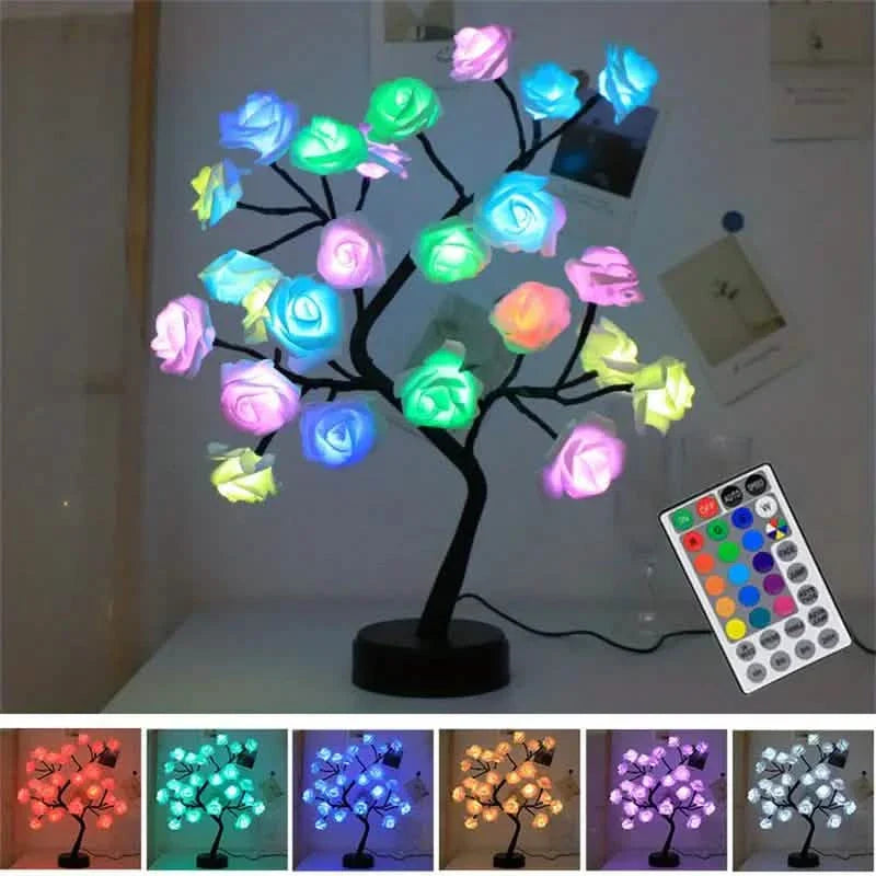 24 LED RGB 16 Colors Rose Tree Night Light Battery And USB Plug Operated Rose Flower Fairy Lights Remote Control DailySale