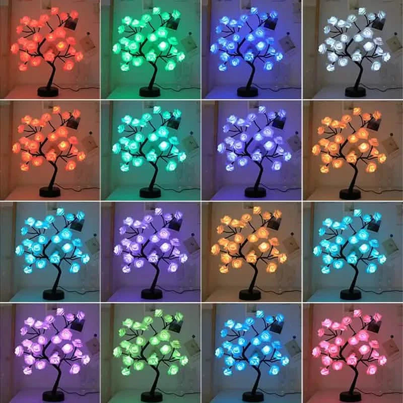 24 LED RGB 16 Colors Rose Tree Night Light Battery And USB Plug Operated Rose Flower Fairy Lights Remote Control DailySale