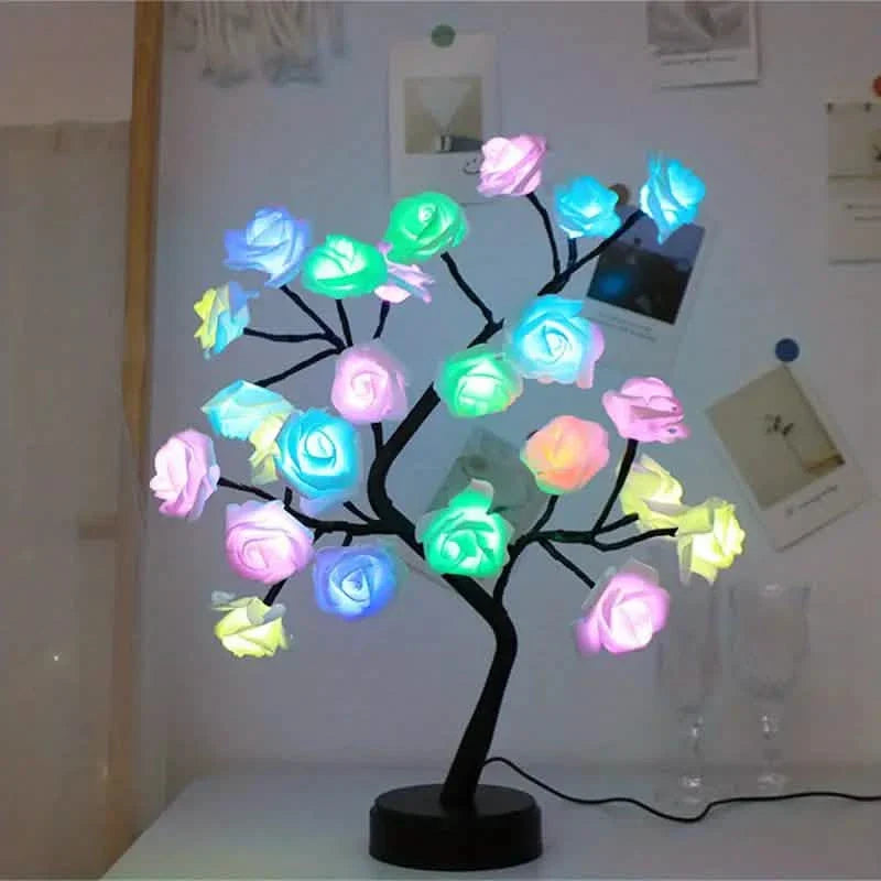 24 LED RGB 16 Colors Rose Tree Night Light Battery And USB Plug Operated Rose Flower Fairy Lights Remote Control DailySale