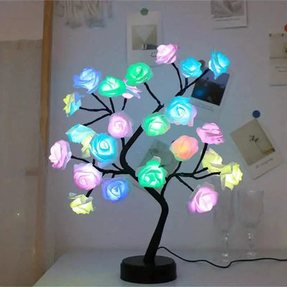 24 LED RGB 16 Colors Rose Tree Night Light Battery And USB Plug Operated Rose Flower Fairy Lights Remote Control DailySale