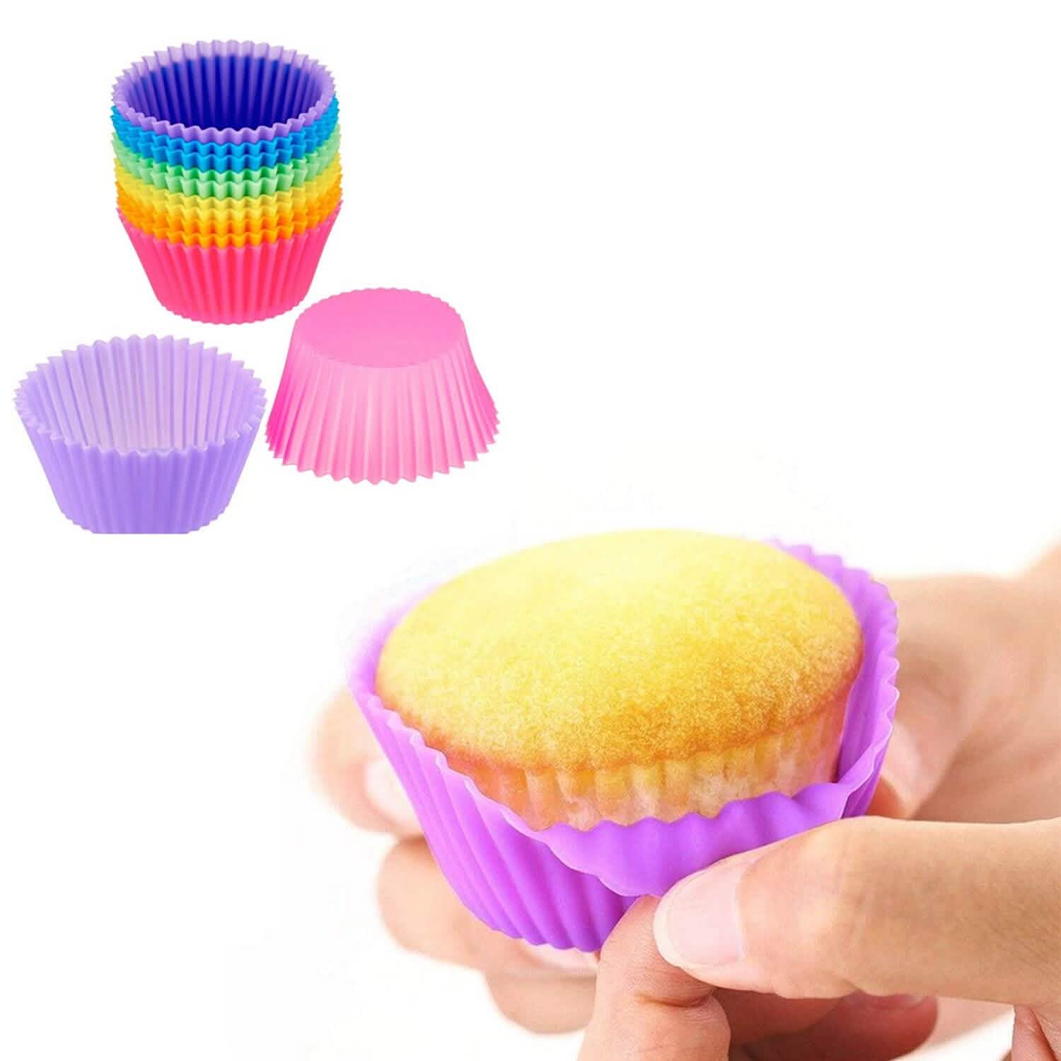 24-Pack: Multicolored Reusable Silicone Baking Cups Liner for Cupcakes and Muffins DailySale