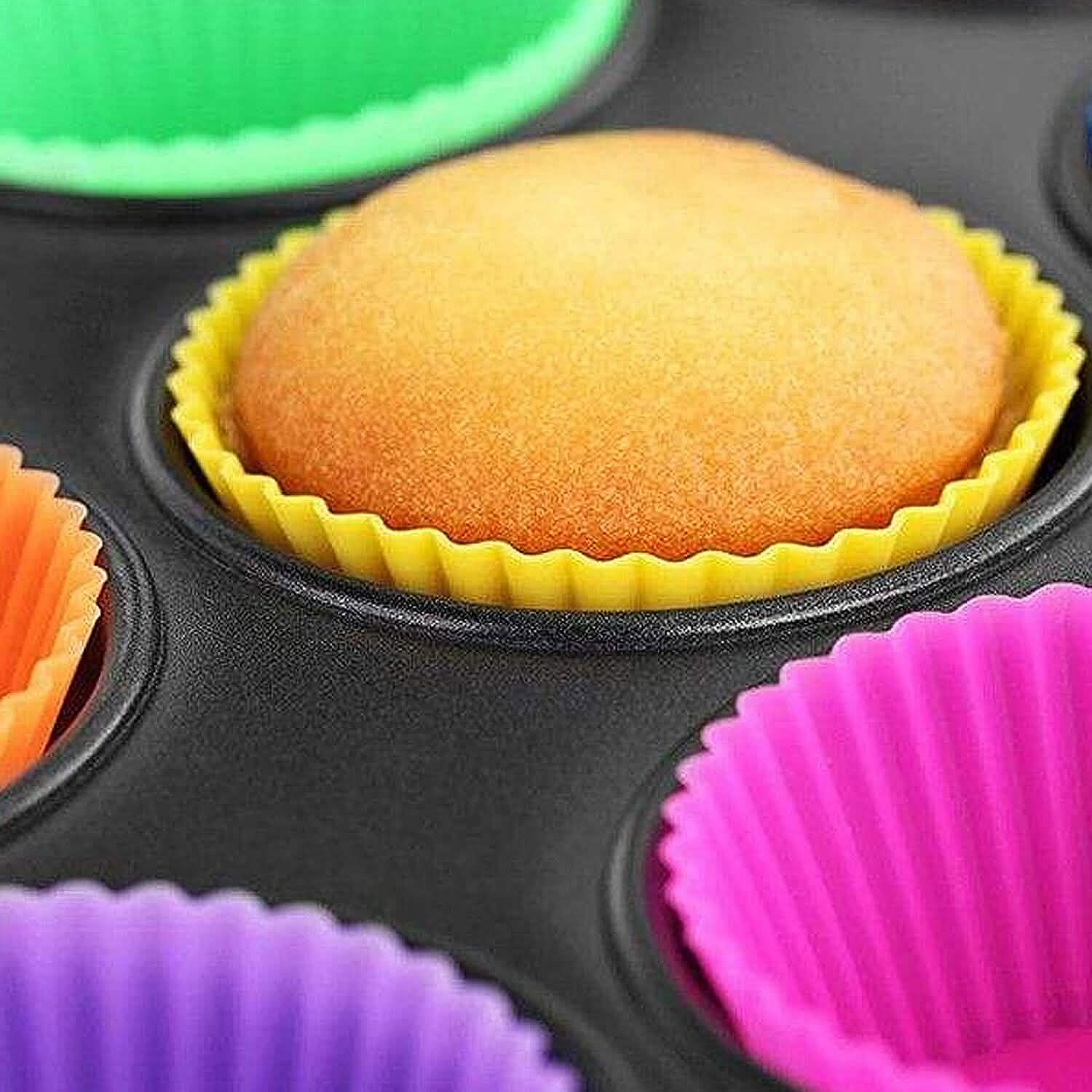 24-Pack: Multicolored Reusable Silicone Baking Cups Liner for Cupcakes and Muffins DailySale