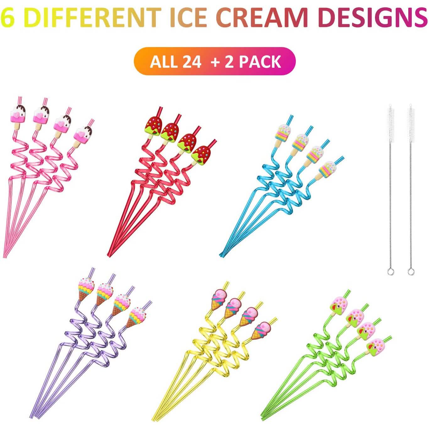 24-Pack: Reusable Ice Cream Straws for Birthday Party Supplies DailySale