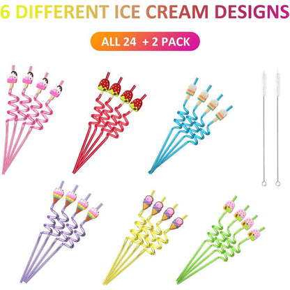 24-Pack: Reusable Ice Cream Straws for Birthday Party Supplies DailySale