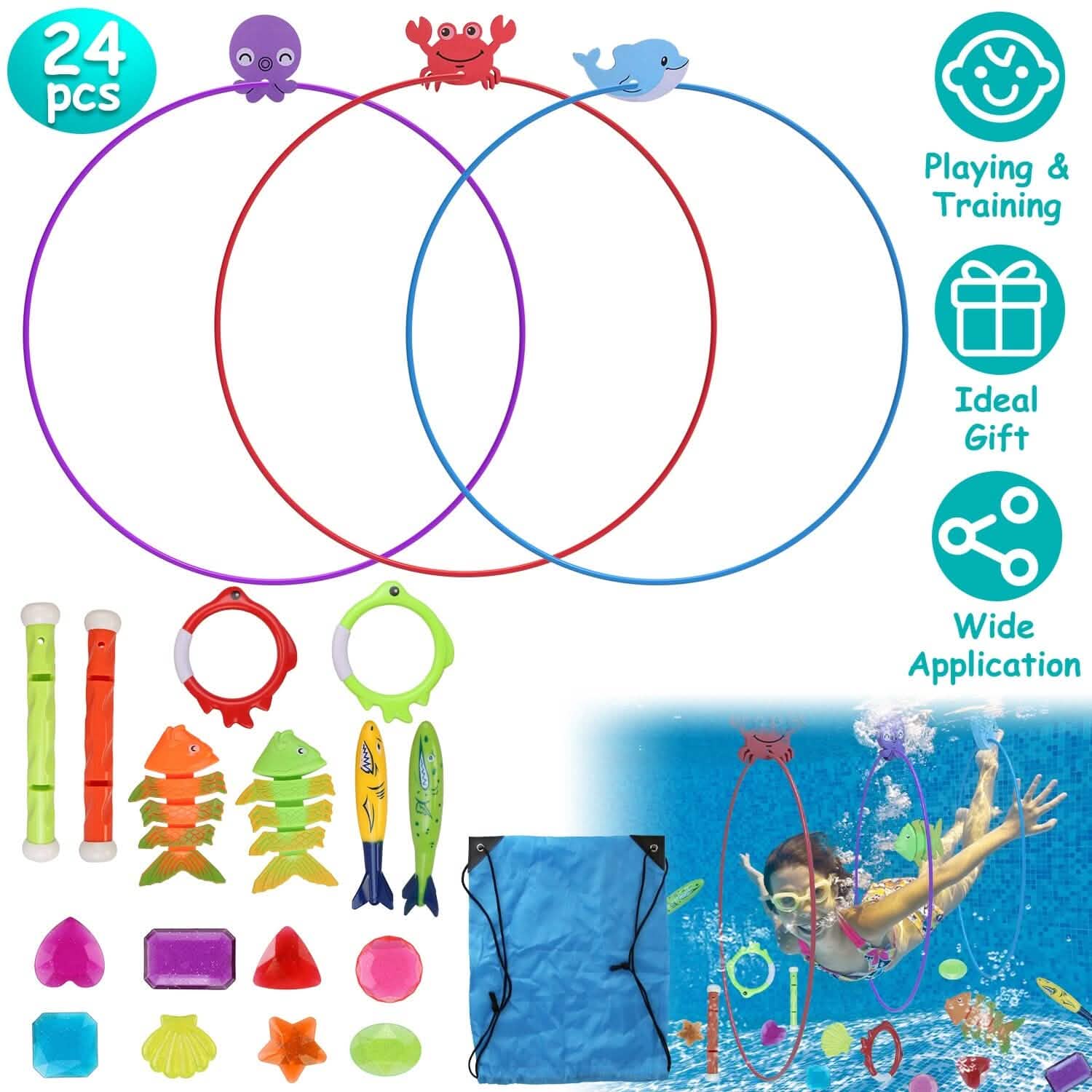24-Pieces: Diving Toys Swimming Pool for Aged 3+ Years Old DailySale