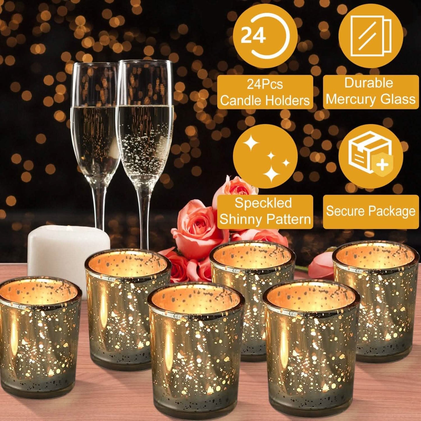 24-Pieces Gold Votive Tealights Candle Holder Mercury Glass DailySale