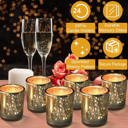 24-Pieces Gold Votive Tealights Candle Holder Mercury Glass DailySale