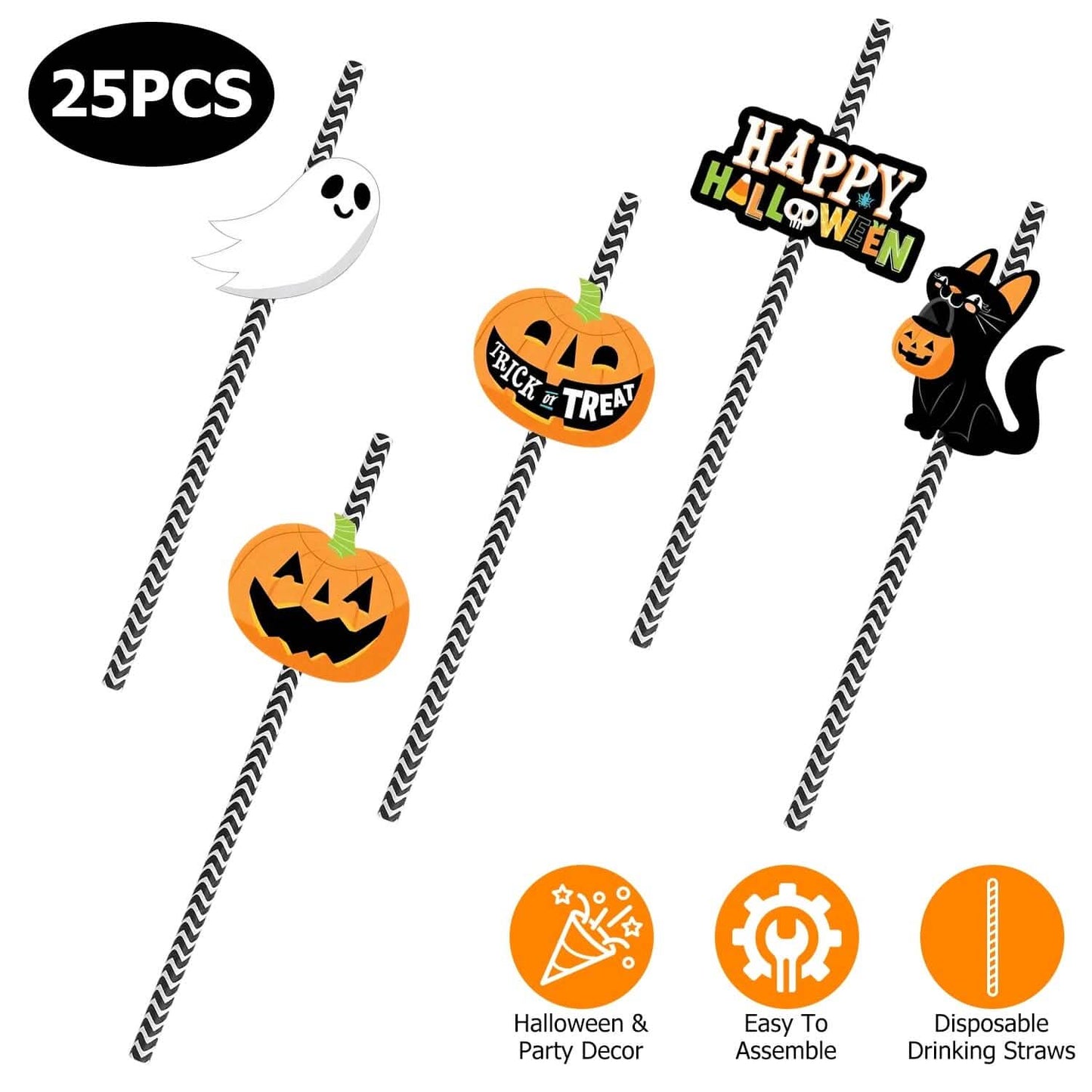 24-Pieces: Halloween Party Striped Decorative Paper Straws DailySale