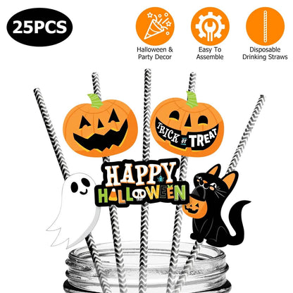 24-Pieces: Halloween Party Striped Decorative Paper Straws DailySale