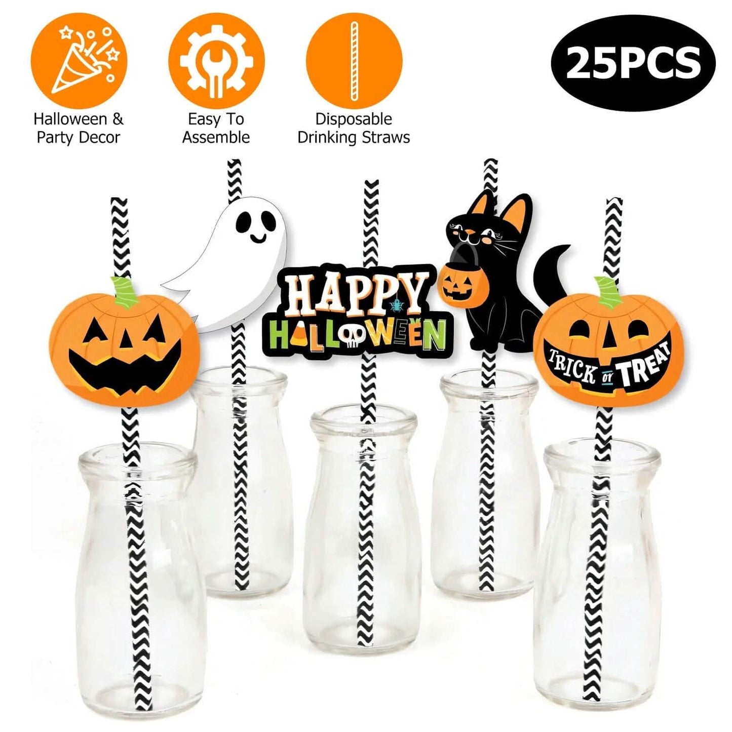 24-Pieces: Halloween Party Striped Decorative Paper Straws DailySale
