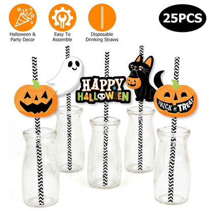 24-Pieces: Halloween Party Striped Decorative Paper Straws DailySale