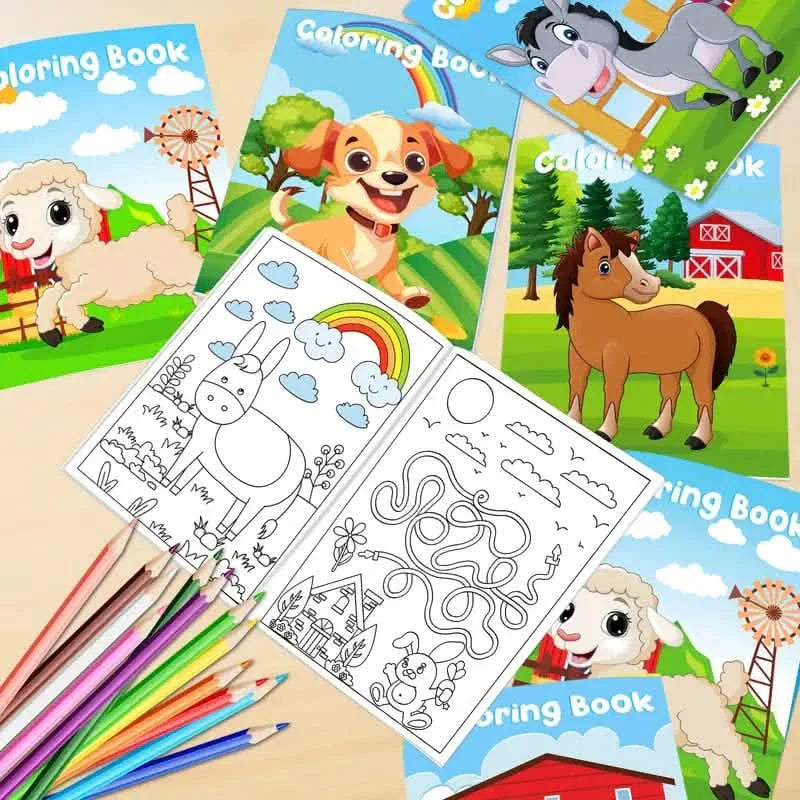 24-Pieces: Mini Coloring Books with 24 Stacking Crayons, Farm Themed DailySale