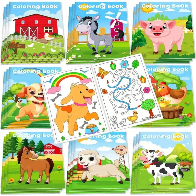 24-Pieces: Mini Coloring Books with 24 Stacking Crayons, Farm Themed DailySale