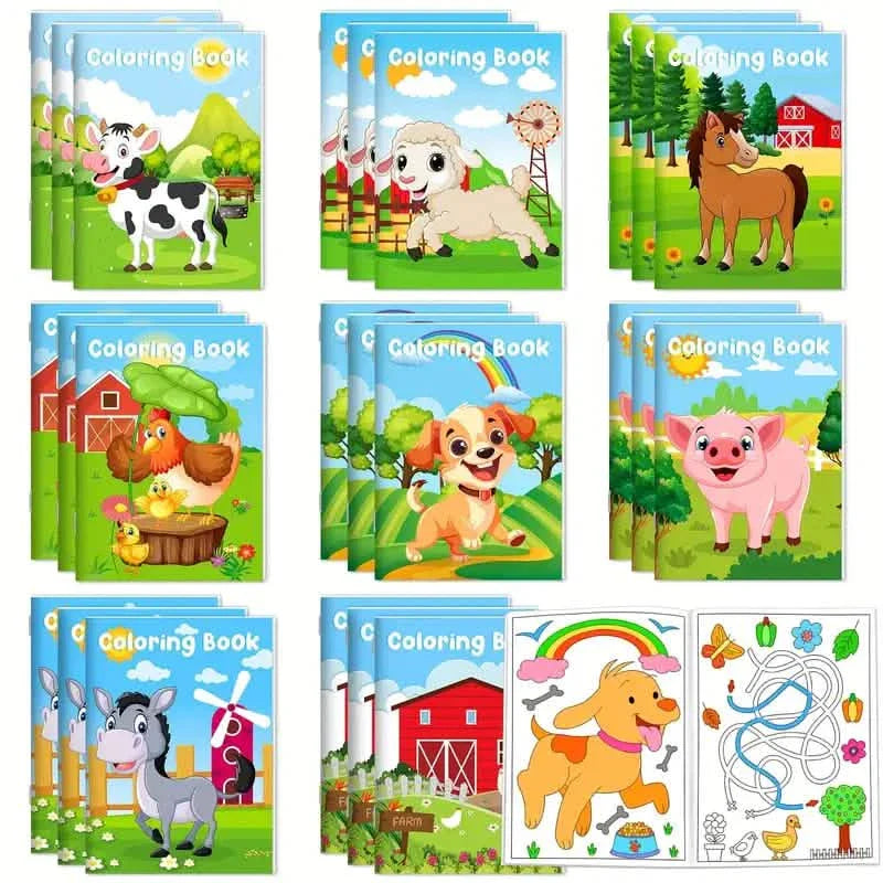 24-Pieces: Mini Coloring Books with 24 Stacking Crayons, Farm Themed DailySale