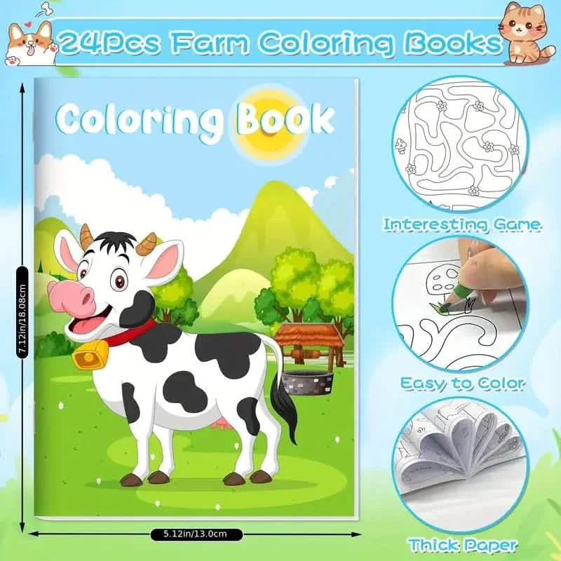 24-Pieces: Mini Coloring Books with 24 Stacking Crayons, Farm Themed DailySale