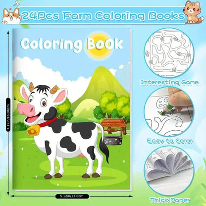 24-Pieces: Mini Coloring Books with 24 Stacking Crayons, Farm Themed DailySale