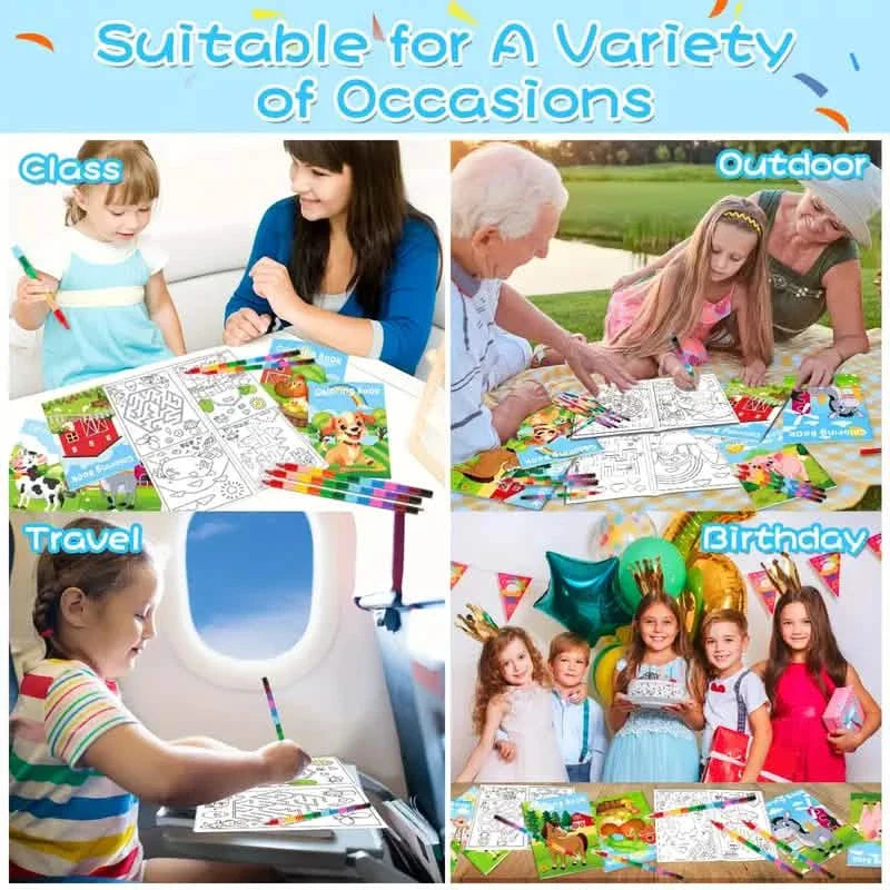 24-Pieces: Mini Coloring Books with 24 Stacking Crayons, Farm Themed DailySale