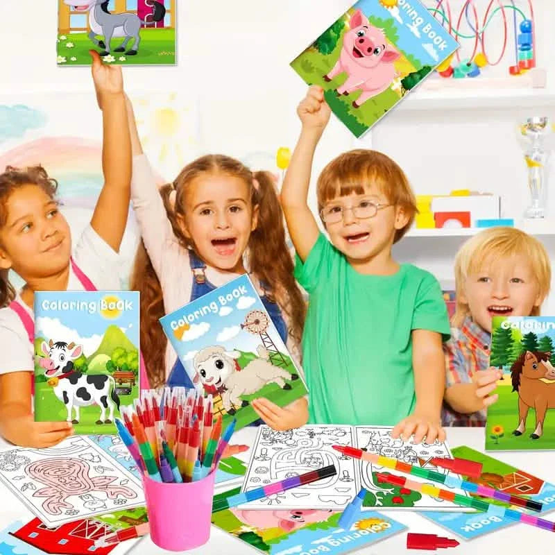 24-Pieces: Mini Coloring Books with 24 Stacking Crayons, Farm Themed DailySale