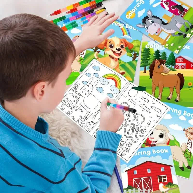 24-Pieces: Mini Coloring Books with 24 Stacking Crayons, Farm Themed DailySale