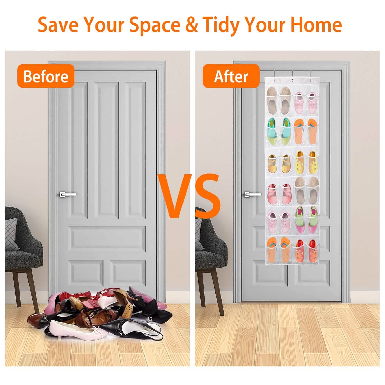 24-Pocket: Over the Door Shoes Rack Crystal Clear Organizer DailySale