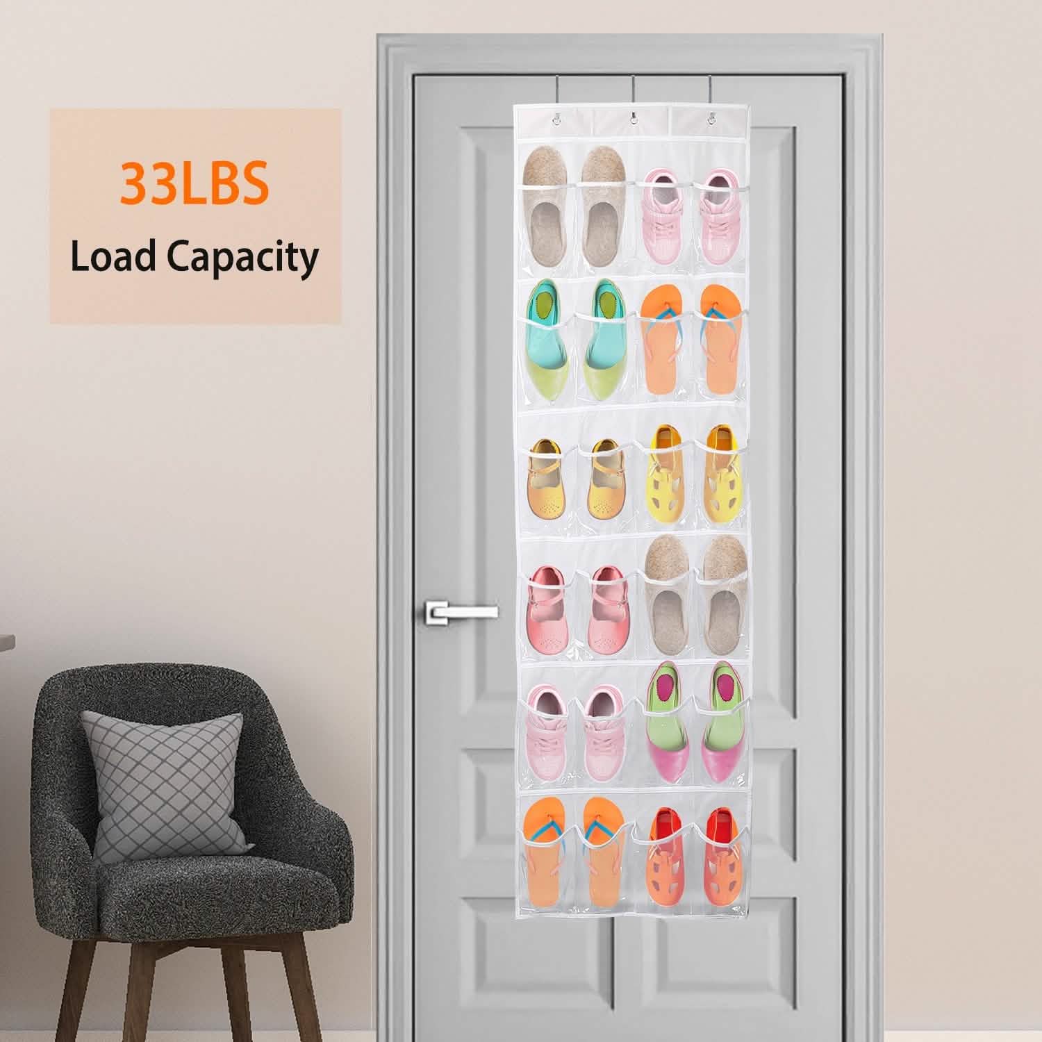24-Pocket: Over the Door Shoes Rack Crystal Clear Organizer DailySale