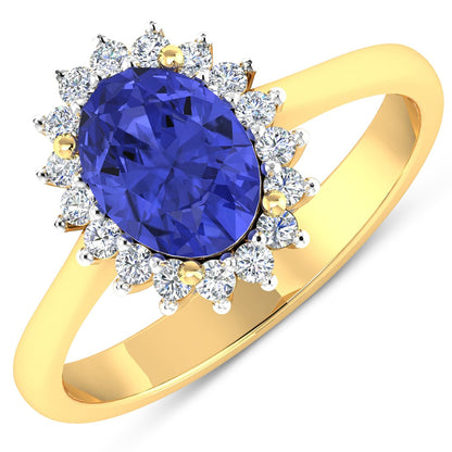 1.92 Carat Genuine Tanzanite and White Diamond 14K Yellow Gold Ring Bids.com