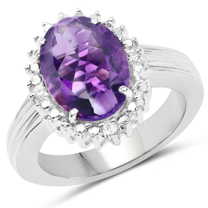 4.99 Carat Genuine Amethyst and White Topaz .925 Sterling Silver Ring Bids.com