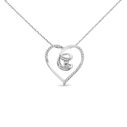 .925 Sterling Silver 1/4 Cttw Brilliant-Cut Diamond Open Heart Twisted Awareness Ribbon 18" Pendant Necklace (H-I Color, I1-I2 Clarity) Bids.com