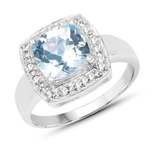 2.46 Carat Genuine Blue Topaz and White Topaz .925 Sterling Silver Ring Bids.com