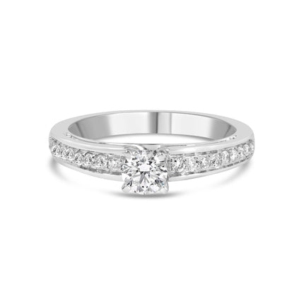 14K White Gold 1/2 Cttw Diamond Solitaire Pave Set Engagement Ring (G-H Color, VS2-SI1 Clarity) - Size 7 Bids.com