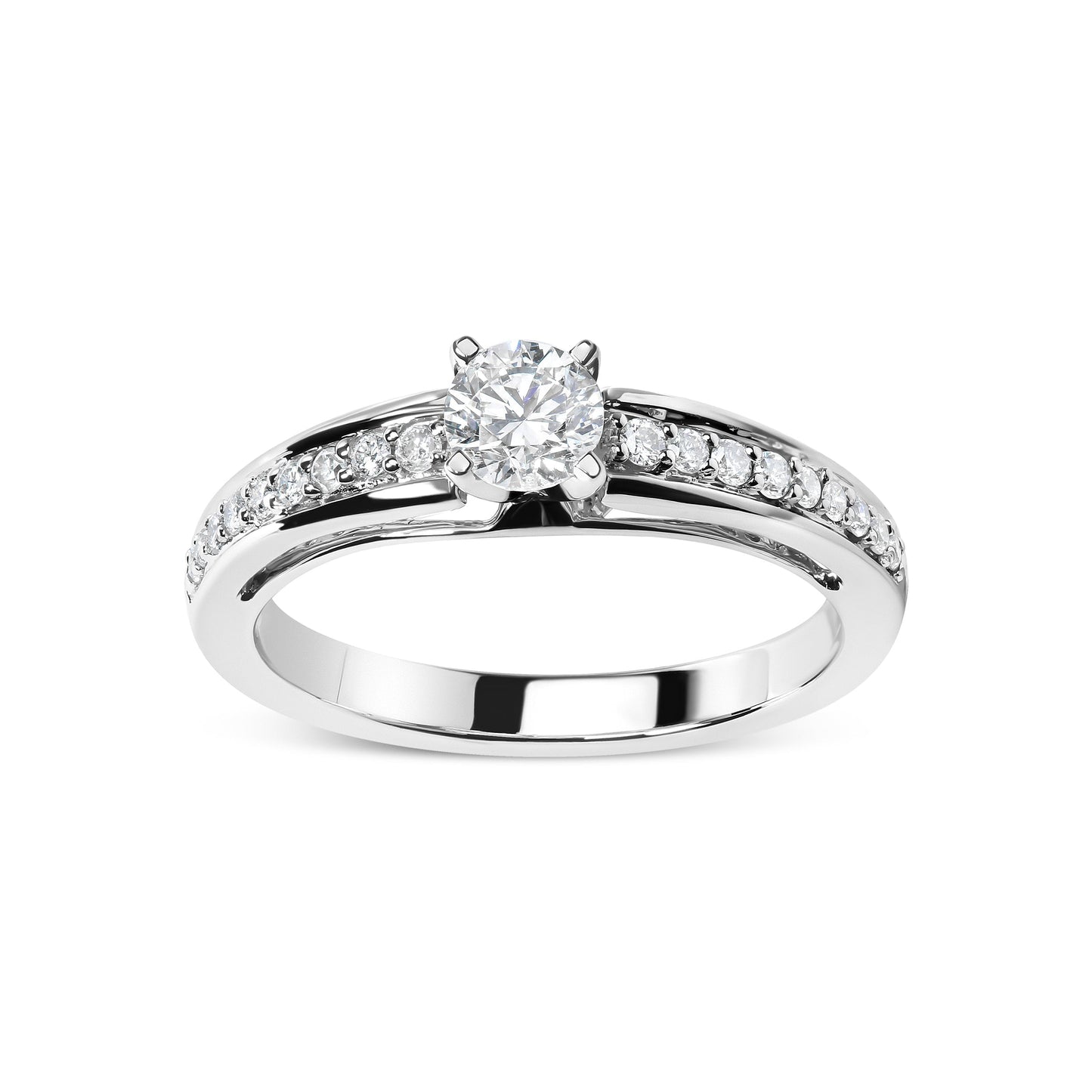 14K White Gold 1/2 Cttw Diamond Solitaire Pave Set Engagement Ring (G-H Color, VS2-SI1 Clarity) - Size 7 Bids.com