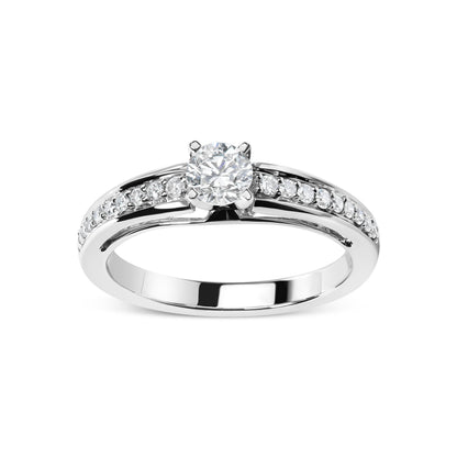 14K White Gold 1/2 Cttw Diamond Solitaire Pave Set Engagement Ring (G-H Color, VS2-SI1 Clarity) - Size 7 Bids.com