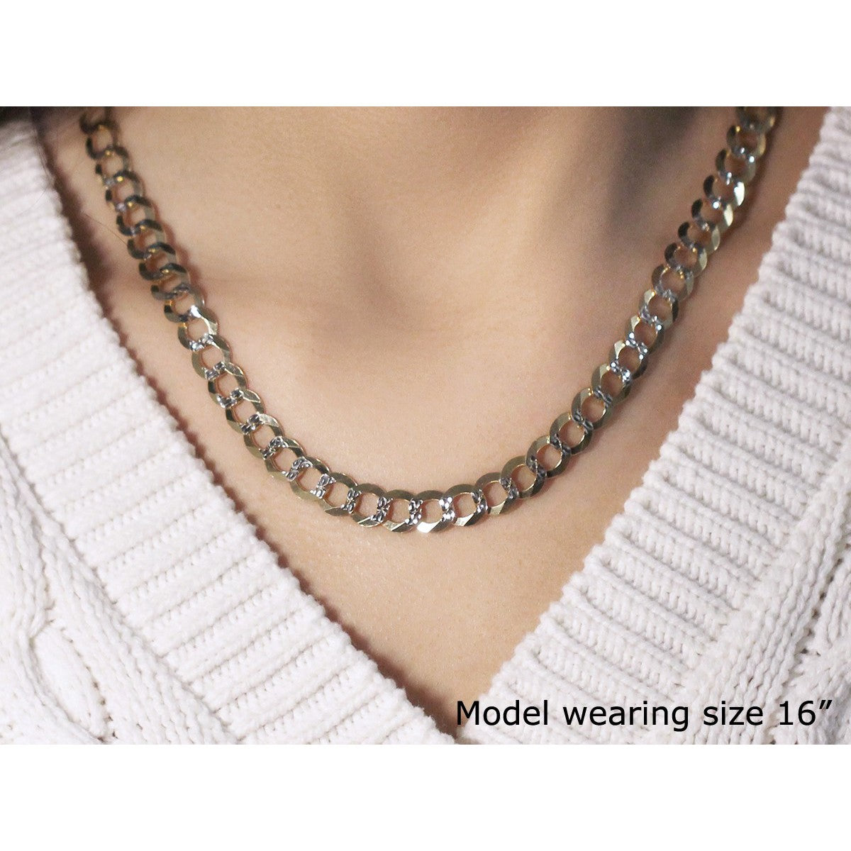 8.2 mm 14k Two Tone Gold Pave Curb Chain Bids.com