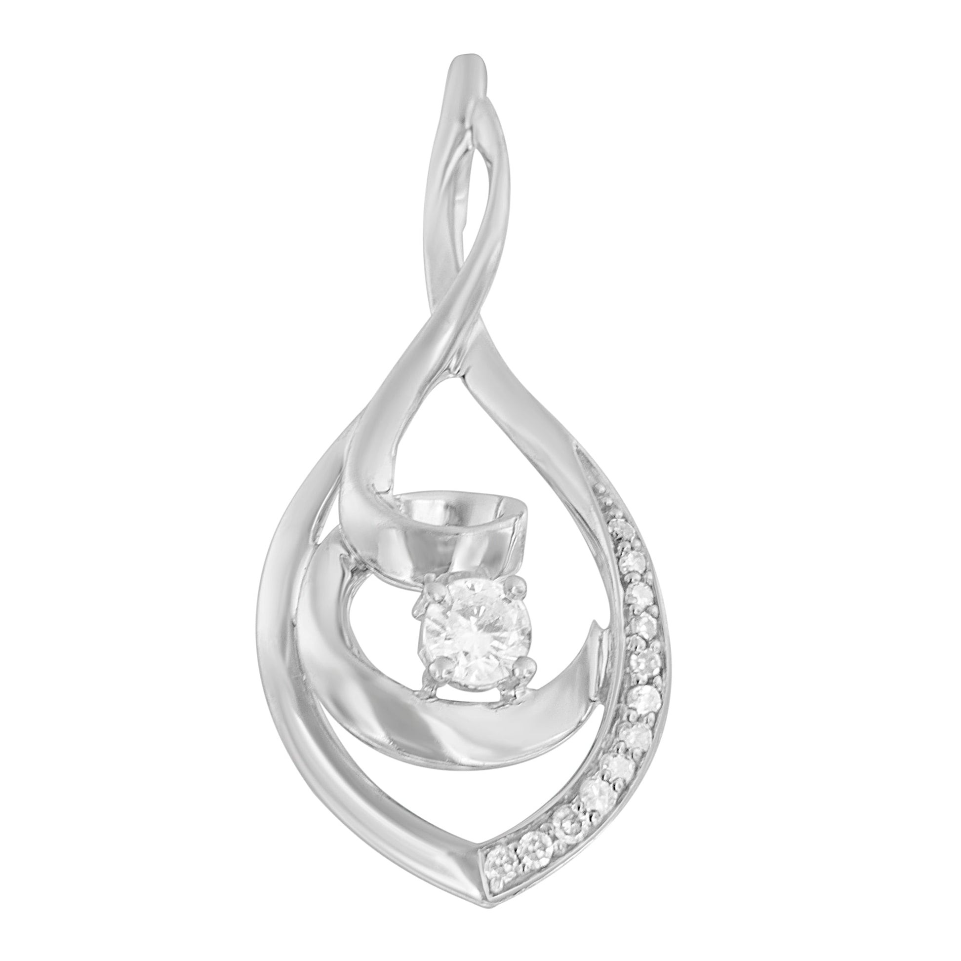 10K White Gold 1/4 Cttw Brilliant-Cut Round Diamond Spiral Link 18" Pendant Necklace (I-J Color, I2-I3 Clarity) Bids.com